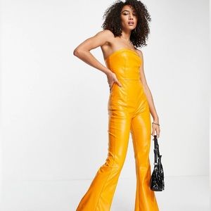Kyo leather look bandeau jumpsuit in orange